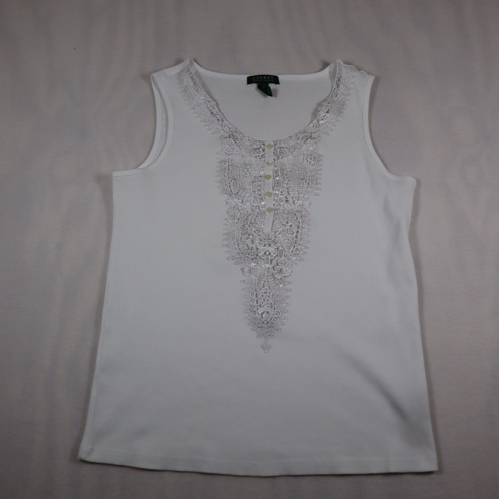 Lauren Ralph Lauren Tank Top Women's 1X White Lace Capsule Minimalist Casual